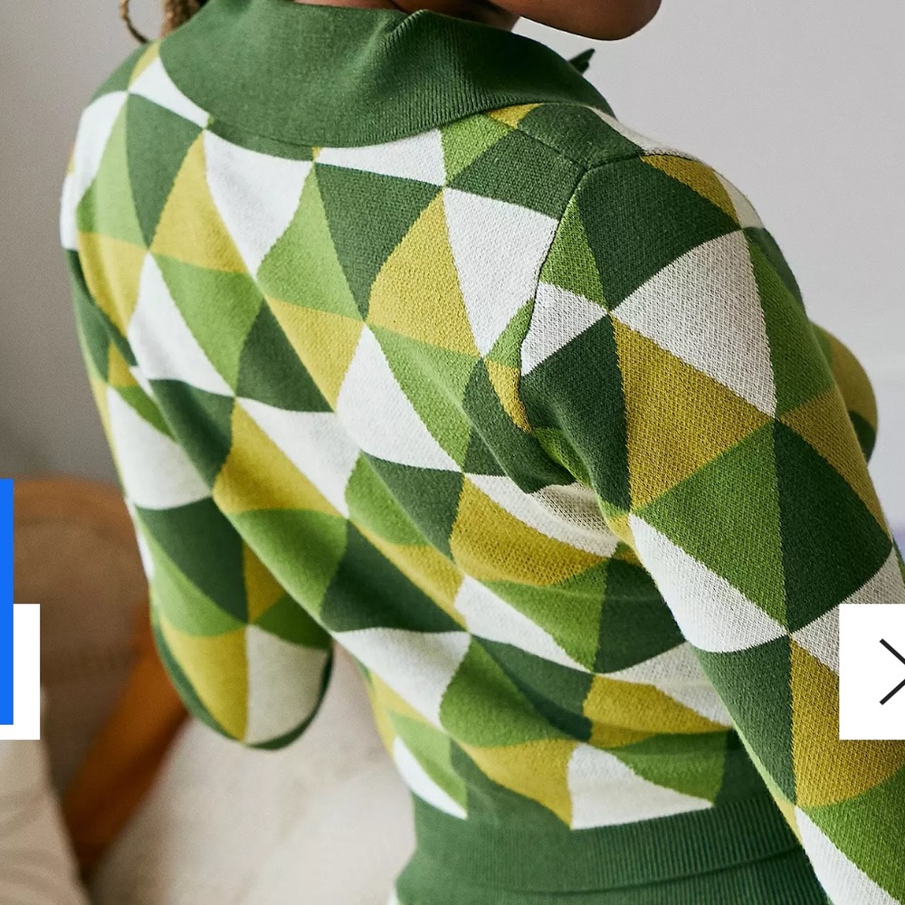 Urban Outfitters Women’s Geometric Green White Long Sleeve Crop Cotton Shirt Lrg - Picture 10 of 16